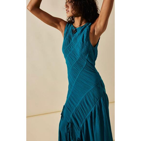 Free People Blurred Lines Midi Teal Blue Maxi Small - Picture 1 of 8